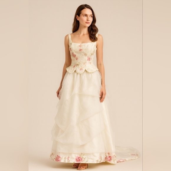 2pc Floral Wedding Dress Size 10 - Picture 1 of 9